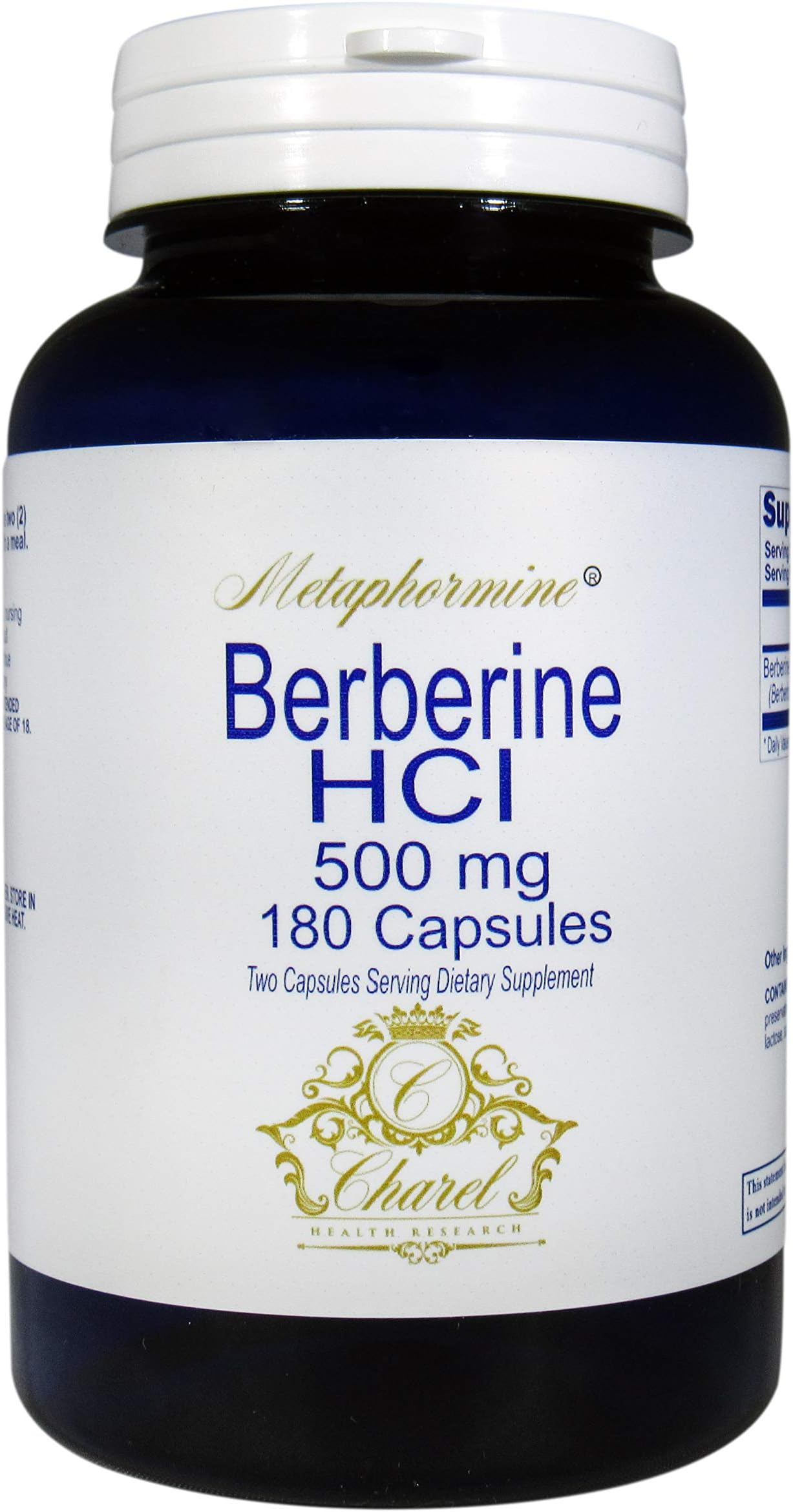 Natural Berberine HCl 500mg - Dietary Supplement for Healthy Heart and Blood Sugar Support - Gluten Free, Non-GMO - 180 Capsules (90 Day Supply)
