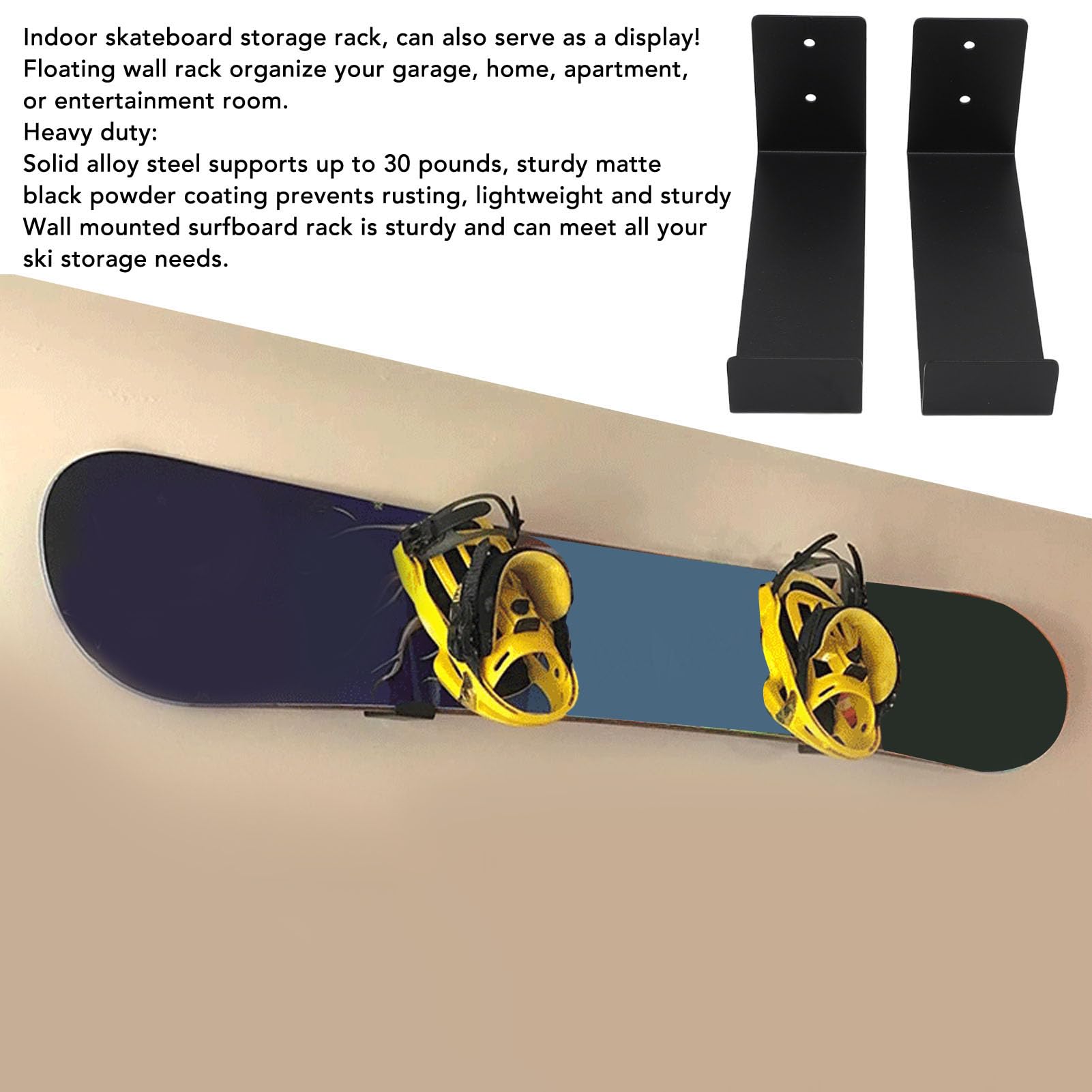 Wall Mount Snowboard Rack, Snowboard Wall Mount Display, Alloy Steel Floating Snowboard Storage for Home Garage with 30lbs Bearing, Easy Installation (L 5 to 7 Persons)