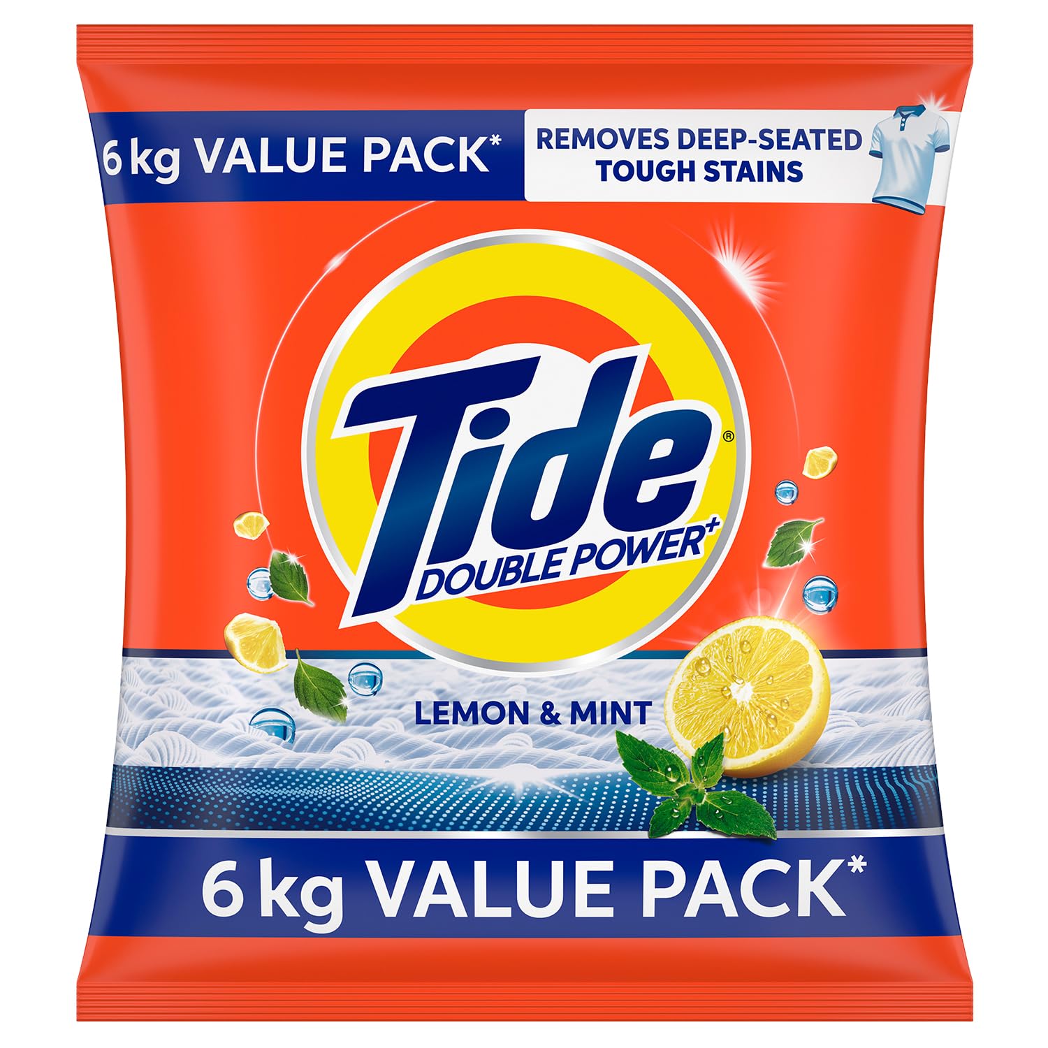 Plus Detergent Washing Powder - 6kg Value Pack Lemon & Mint Fragrance| Removes deep-seated Oil, Gravy, Tea Stains | World's No. 1 Detergent Brand