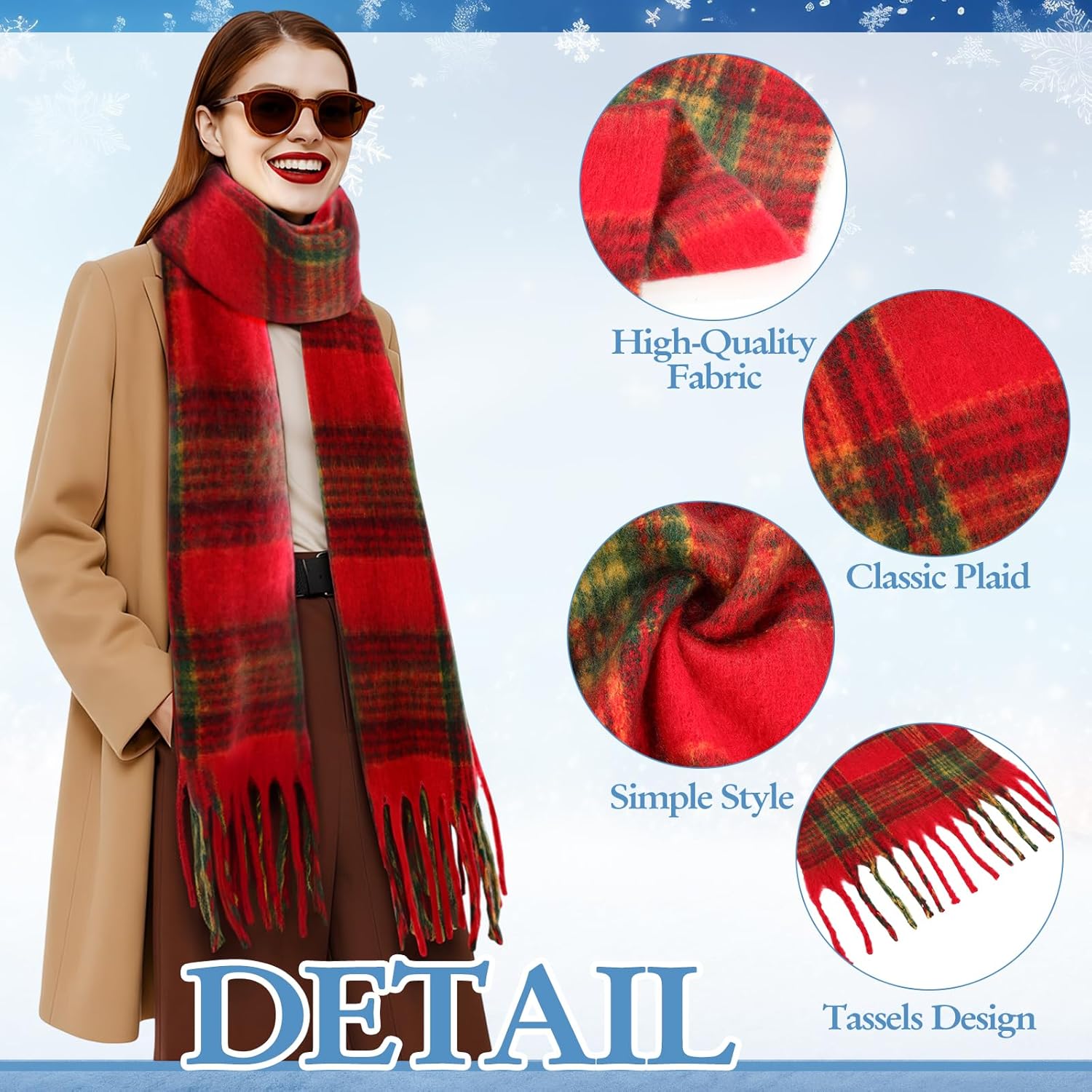 8 Pcs Women Scarf Bulk Plaid Long Winter Scarves Feel Shawl with Tassel Large Chunky Blanket Scarf Warm Thick Wrap Poncho for Valentine Women Gifts - Image 3