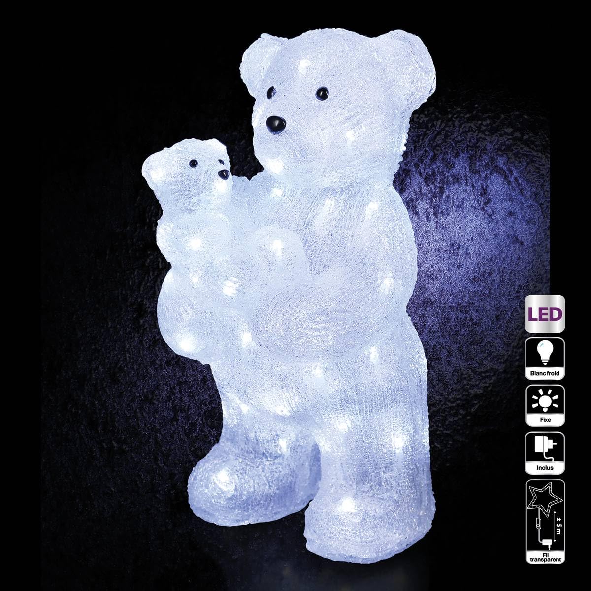 Ours et ourson lumineux extérieur H44cm étanche avec 56 LED blanches