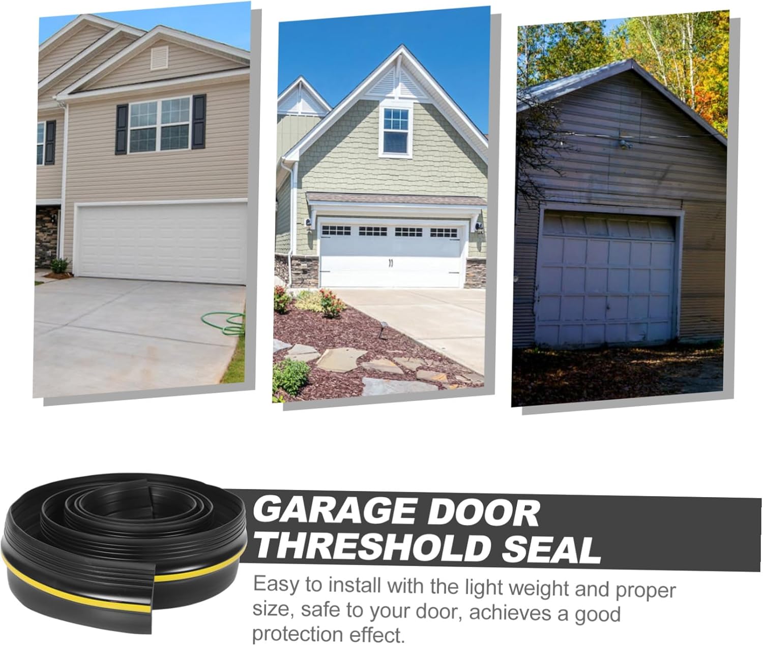 Rubber Garage Door Threshold Seal Strip Weatherproof Bottom Barrier for Flooding Protection Abrasion Resistant Flexible Garage Accessories for Door Sills and Bottoms Easy DIY