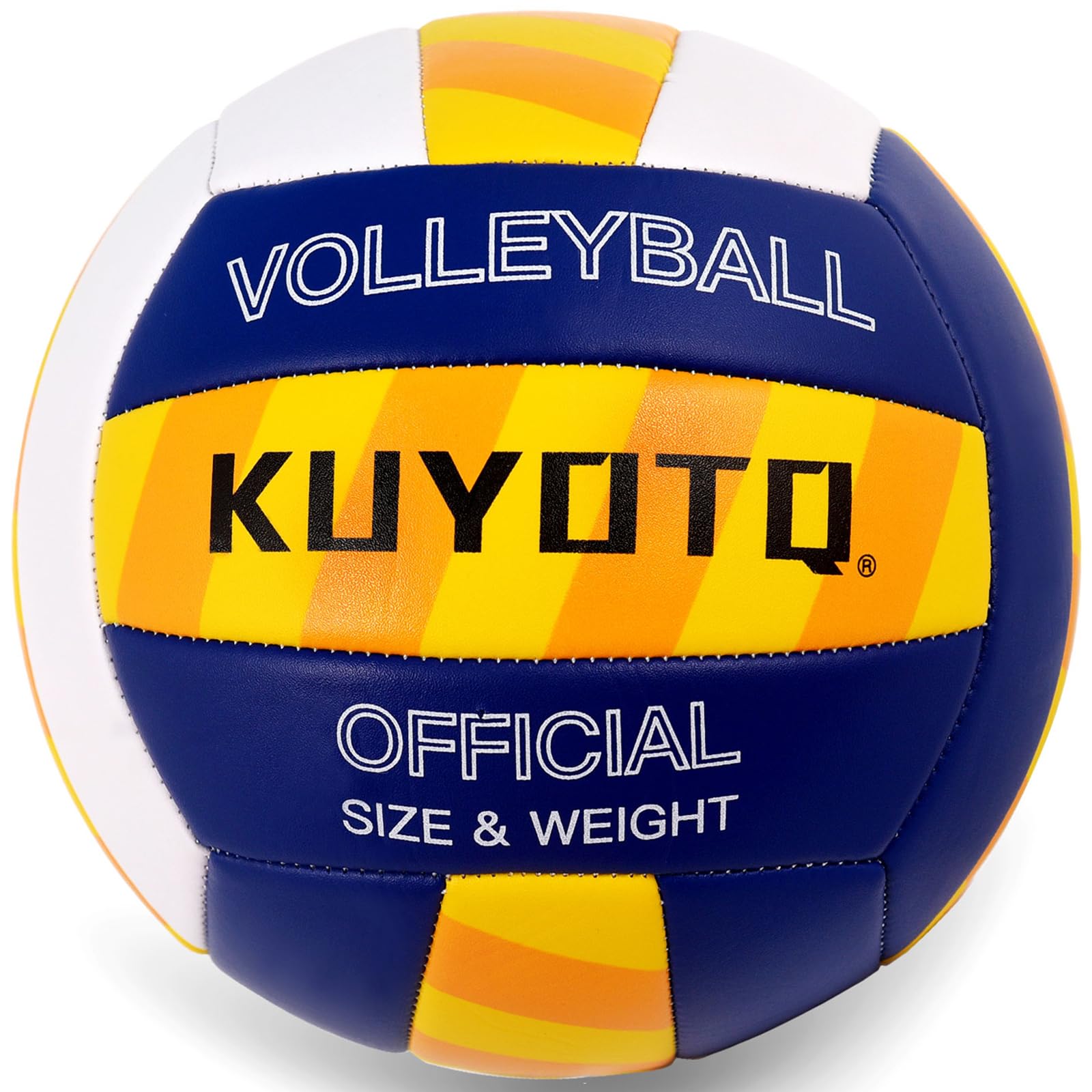 KUYOTQ Beachvolleyball - Strandvolleyball Offizielle Größe 5, mit Klassischen Streifen in Gelb, Blau & Weiß - Weiche 3mm Oberfläche für Indoor & Outdoor, Jugendliche und Erwachsene