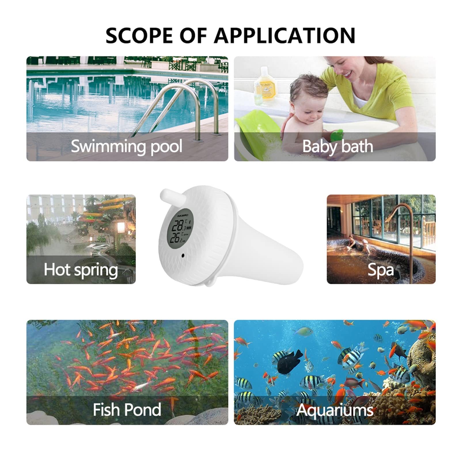 Termometry basenowe Bluetooth IPX7 Wodoodporne termometr pływający termometr do odległego monitorowania termometru w telefonie wiele zastosowań do odkrytych i krytych basenów, spa, jacuzzi