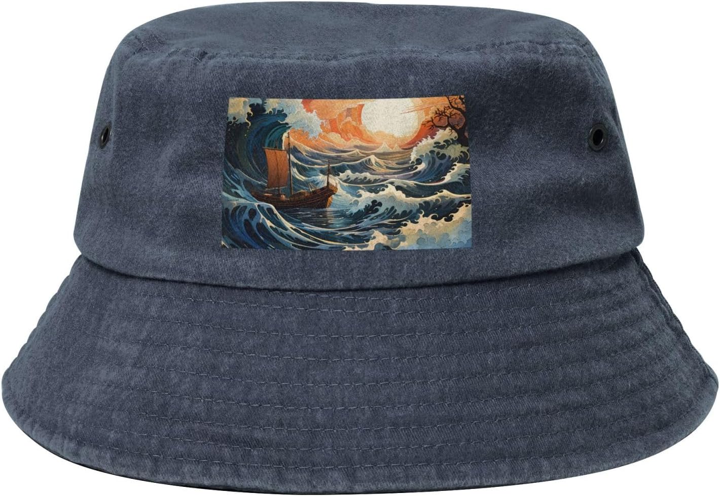 Sea and Sail Printed Cowboy Fisherman hat, Suitable for Outdoor Fishing Beach Party Fisherman hat Hip-hop hat, Navy Blue