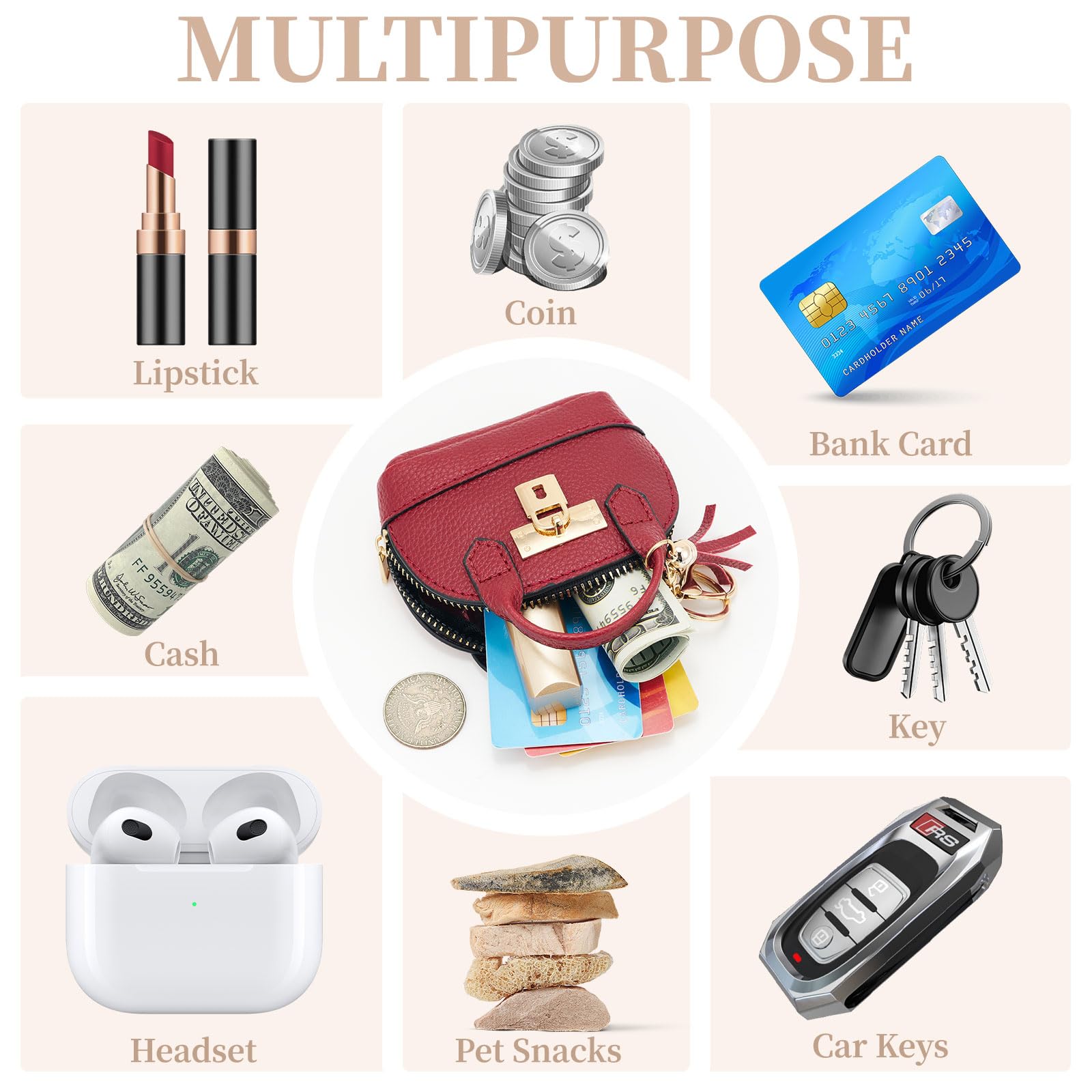 ZOUIQSS Coin Purse Mini Handbag Keychain for Women,Creative Pendant Keyrings Makeup Bag,Small Change Pouch Coin Purse Zipper() - Image 3