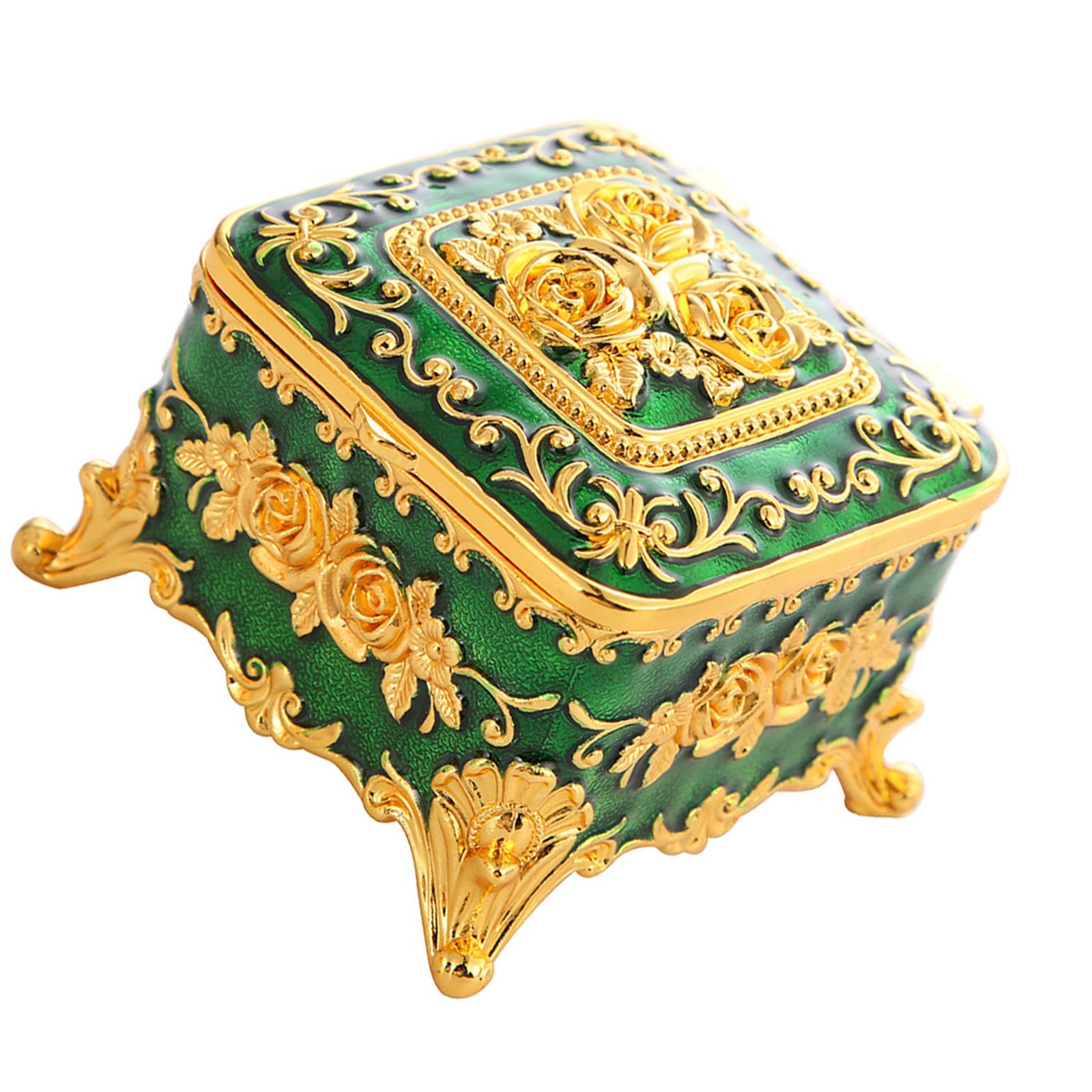 Qusinfc Stylish Enameled Sturdy Metal Jewelry Box Antique Finish Secure Compartment Jewelry Display and Storage Vintage Necklace Box