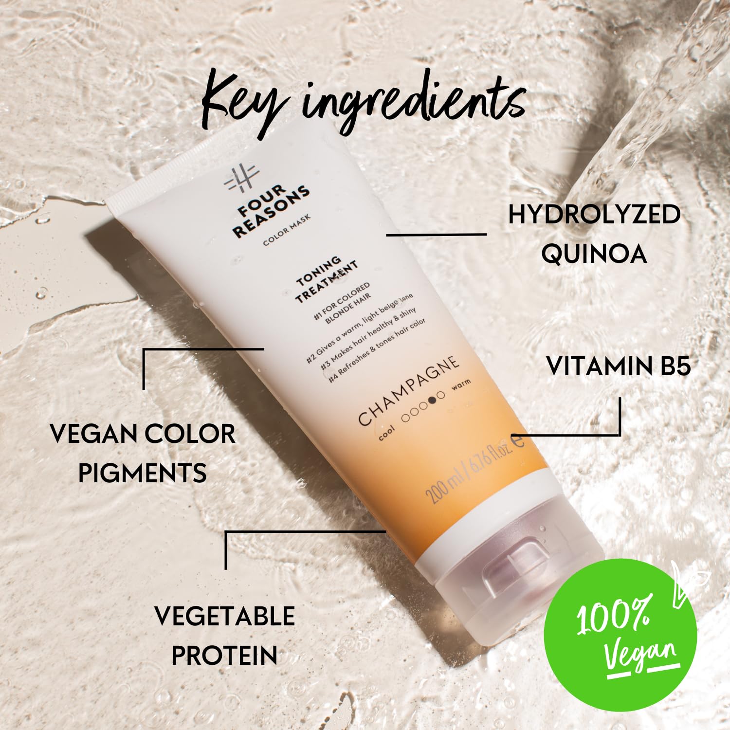 FOUR REASONS Color Mask, Champagne Blonde (27 Colors) – Hair Gloss & Color Depositing Conditioner – Semi Permanent Hair Toner for Color-Treated Hair Color For Women – Vegan & Cruelty-Free – 6.76 fl oz - Image 7