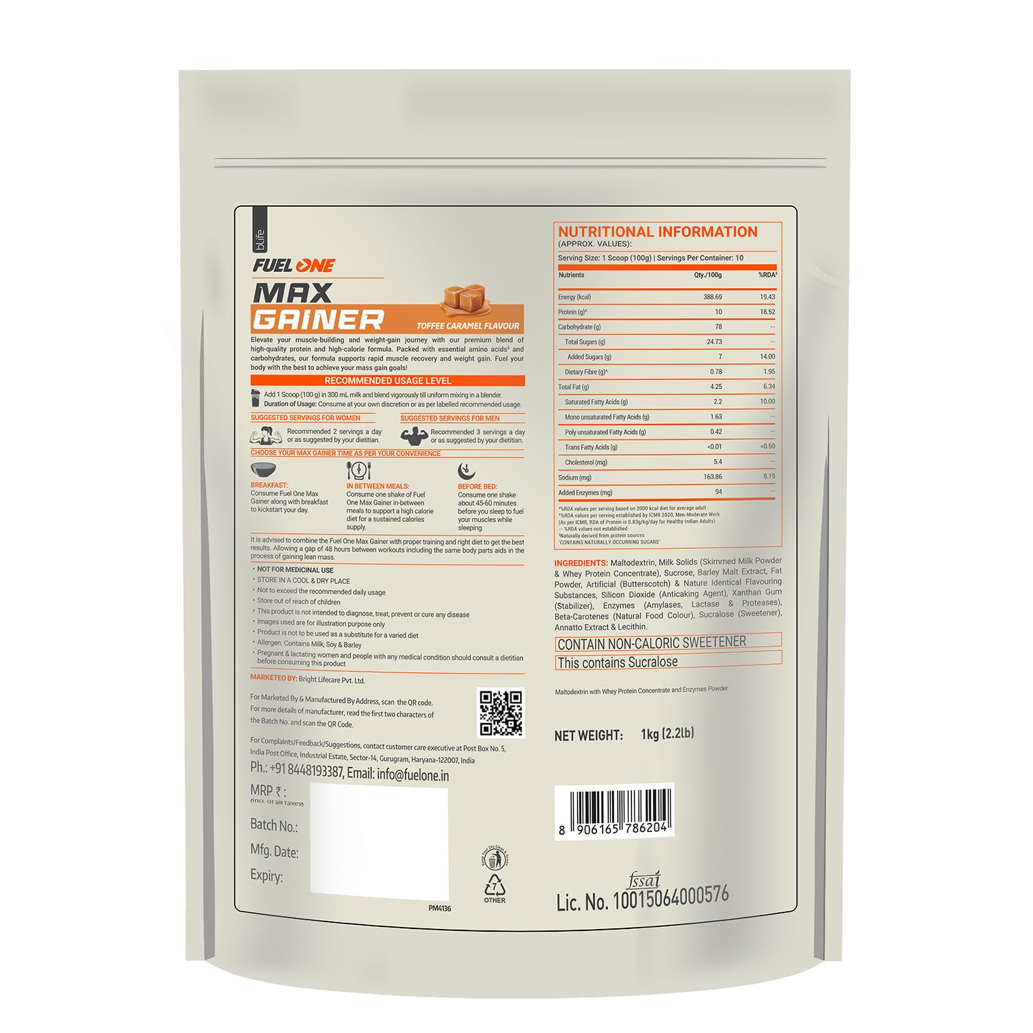 Review Fuelone Max Gainer (Caramel Toffee, 1Kg) | High-Calorie