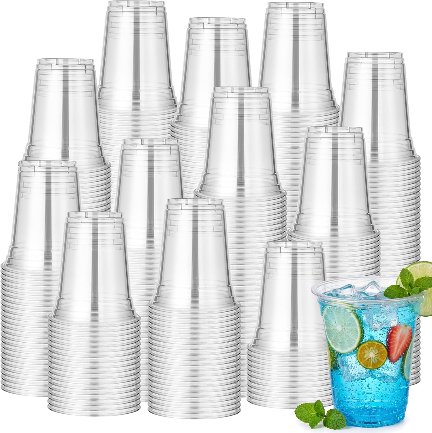 Jingmore 500 Pack 12oz Plastic Clear Disposable Cups Bulk Cold Water Drinking Party Cup Supplies for Summer Wedding Reception Stadium Event for Iced Coffee Smoothies Cold Drink