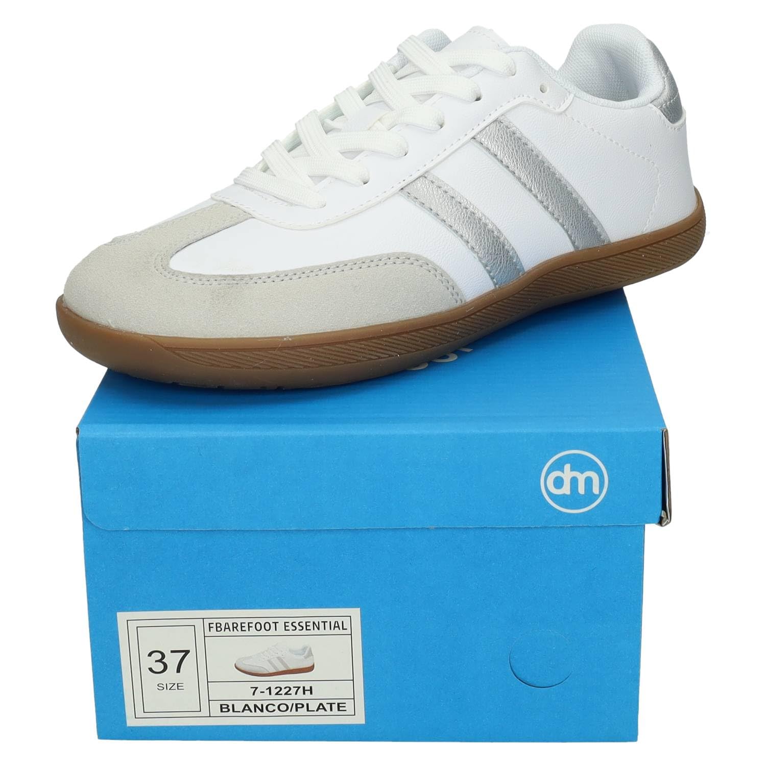 DEMAX 7-1227H Zapatillas Deportivas respetuosas para Mujer Demax Blancas con Detalles Plata y Plantilla Double Memory Foam Mujer Deportivos