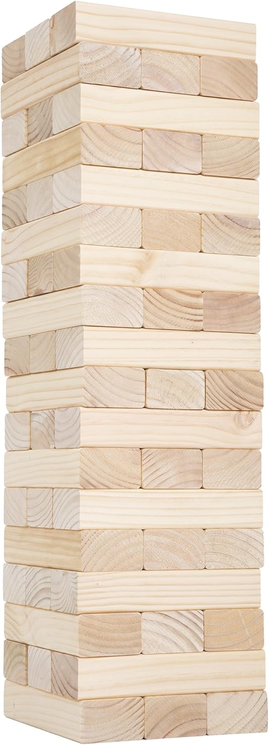 HEY! PLAY! Classic Giant Wooden Tower Blocks Stacking Game with Nylon Carrying Case – Outdoor Yard Games for Adults, Kids, Boys, and Girls