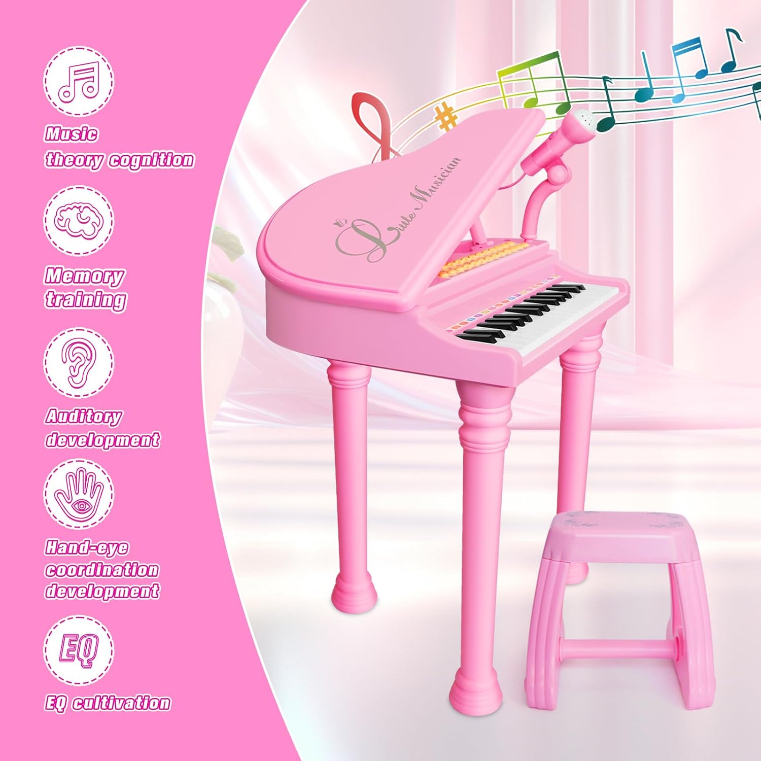 Love&Mini Piano Keyboard Toys for Girls - 31 Keys Kids Toy Piano with Microphone and Birthday Cake Toy Musical Toy Cake for 1 Year Old Boys Girls