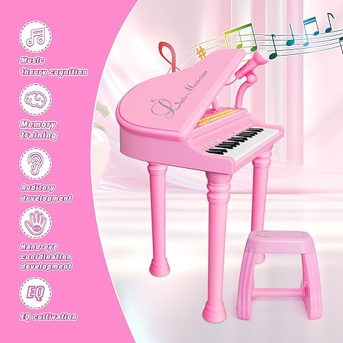 Vista 29 de Love & Mini - Piano/teclado de juguete para niños de 3 a 5 años como regalo de cumpleaños, con 24 teclas, color rosa; instrumento musical de juguete