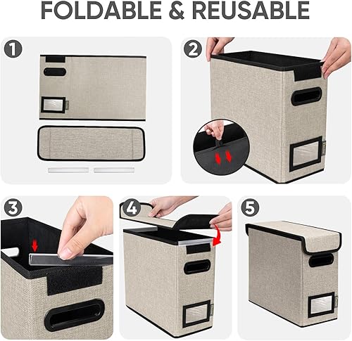 Miniatura 116 de BALEINE - Caja organizadora de archivos con tapa, organizador de carpetas plegable con riel de plástico, caja para carpetas colgantes para Gris