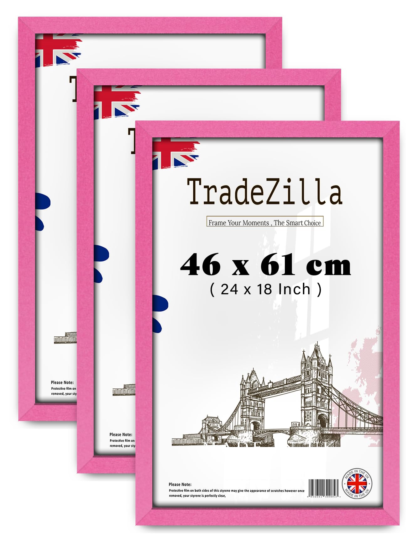 TradeZilla pack of 3 MDF Wood Poster Frame (46 x 61 CM) Picture Frame for Home & Office Art Gallery, Premium MDF Wood with Elegant Texture for Portrait & Landscape [ Pink ] — image 1