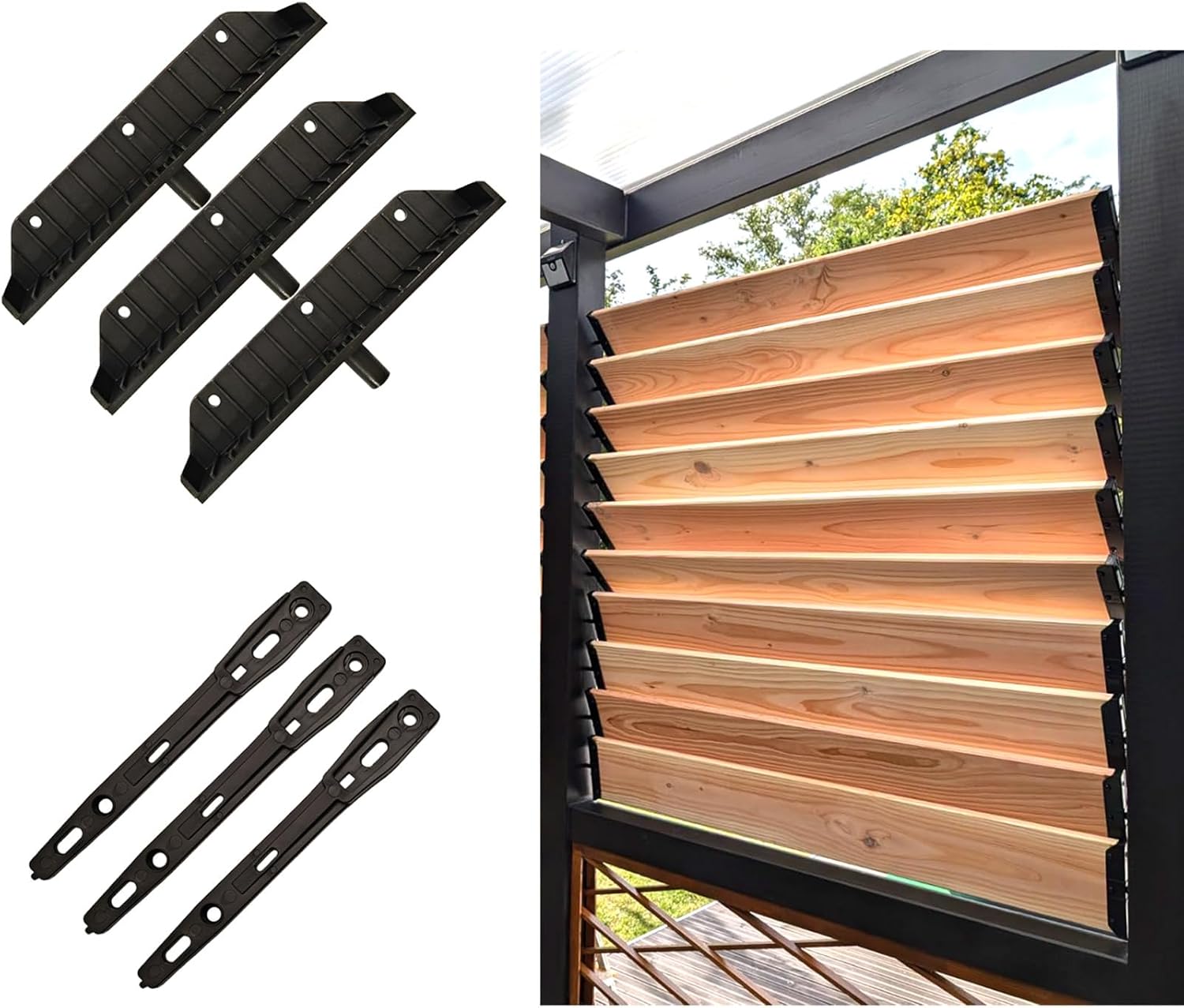 Louver Bracket Kit, Deck Sunblind System, Shutters Hardware System for Windows Garden, Complete Kit up to 22 Boards (48'') Black 2 Pack