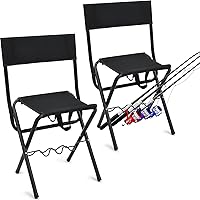 Wenqik 2-Pack Folding Fishing Chairs with 3 Rod Holders - Portable Outdoor Camping Chairs for Adults, Ice Fishing, Beach, Lawn (Black)