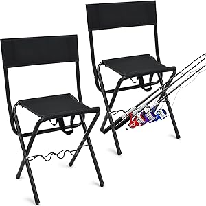 Wenqik 2 Pcs Summer Folding Fishing Chair with Rod Holder Hunting Camping Chairs for Adults Outdoor Portable Folding Chair for Men Women Ice Fishing Lawn Patio Garden Beach Gifts (Black)