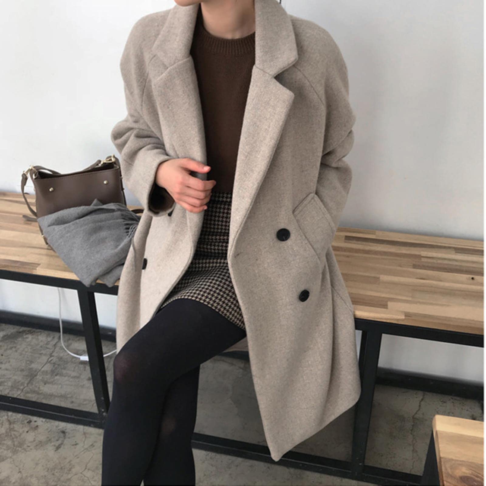 Moda Cappotto Lungo Cappotti Invernali Donne Ragazza Cappotto in Lana Vestiti Giacca Donne-Beige 2,M