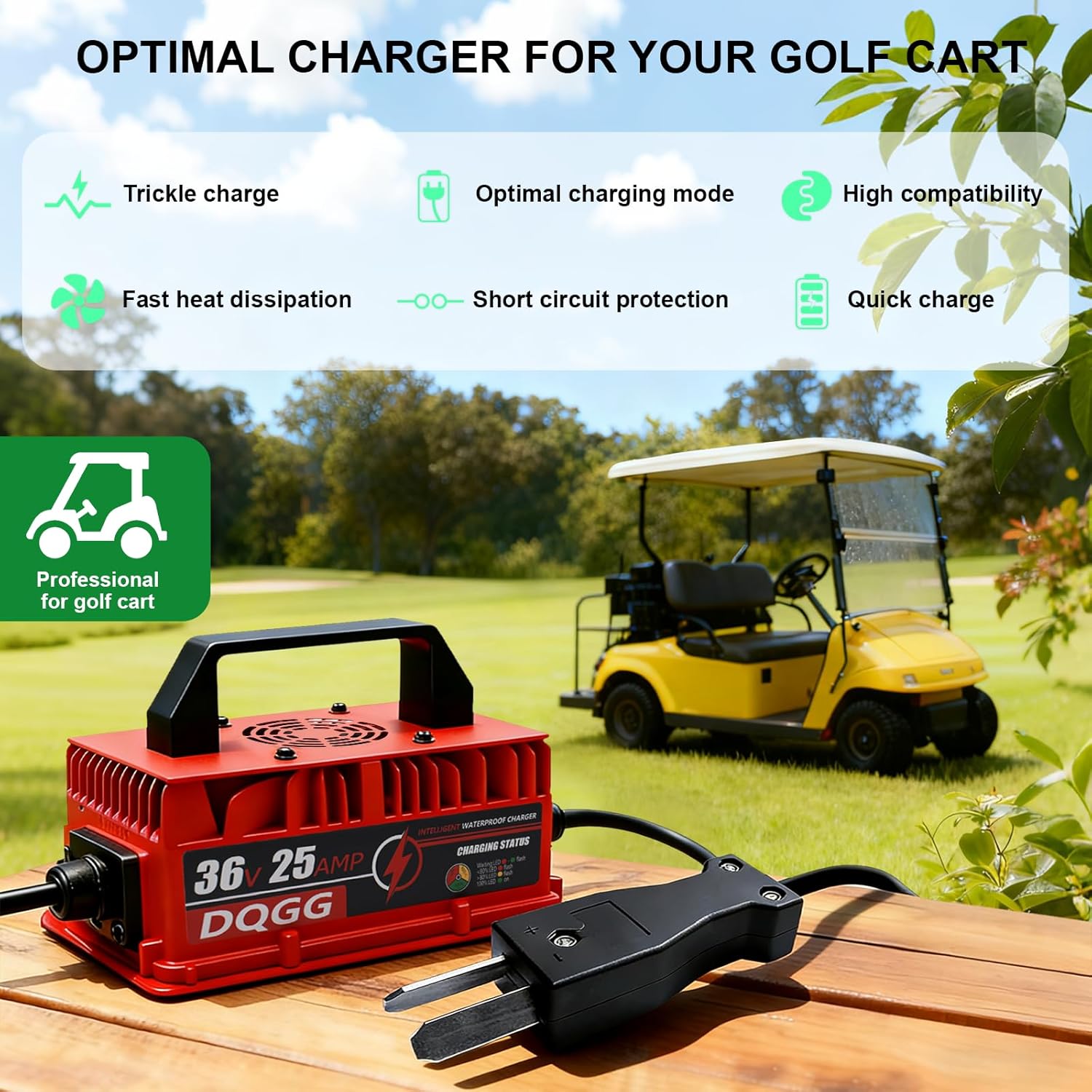 36 Volt 25 AMP Golf Cart Battery Charger with Crowfoot Plug for Club Car/EZGO/Yamaha, Smart Golf Cart Charger for Lead Acid Batteries, Fast Charge Trickle Charge IP67 Waterproof with Fan Design