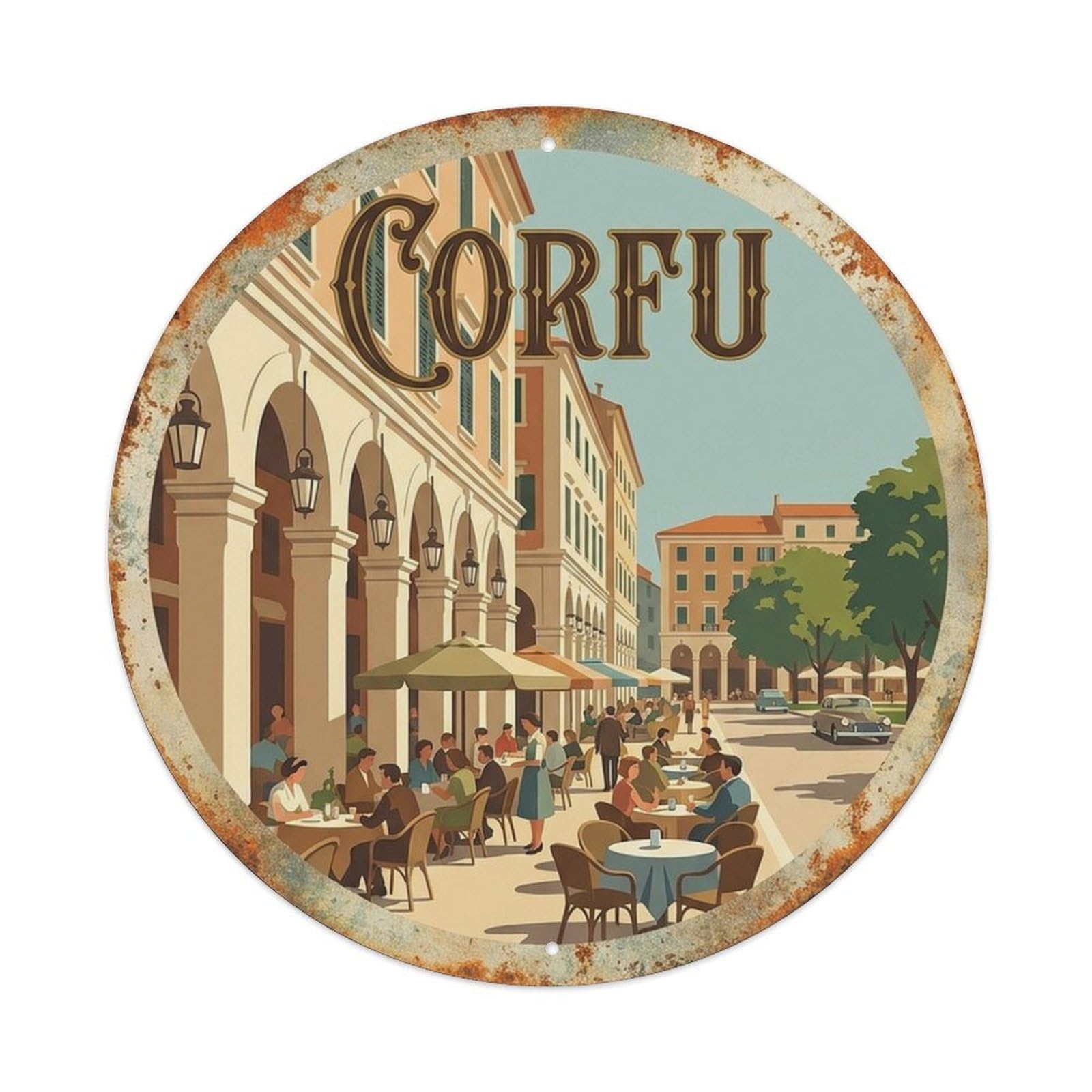 Retro Corfu Liston Arcade Venetian Scenic Travel Metal Tin Sign