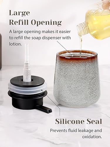 Miniatura 3 de INGOFIN Dispensador de loción de cerámica, dispensador de jabón de manos recargable de 12 onzas, dispensador de líquido moderno con bomba,