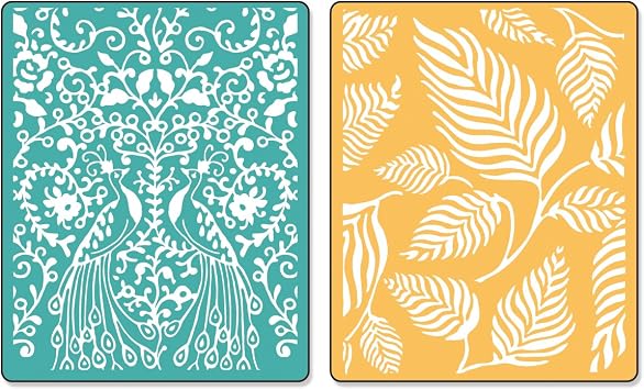 Sizzix Textured Impressions Embossing Folders 2PK - Peacocks & Leaves Set by Dena Designs