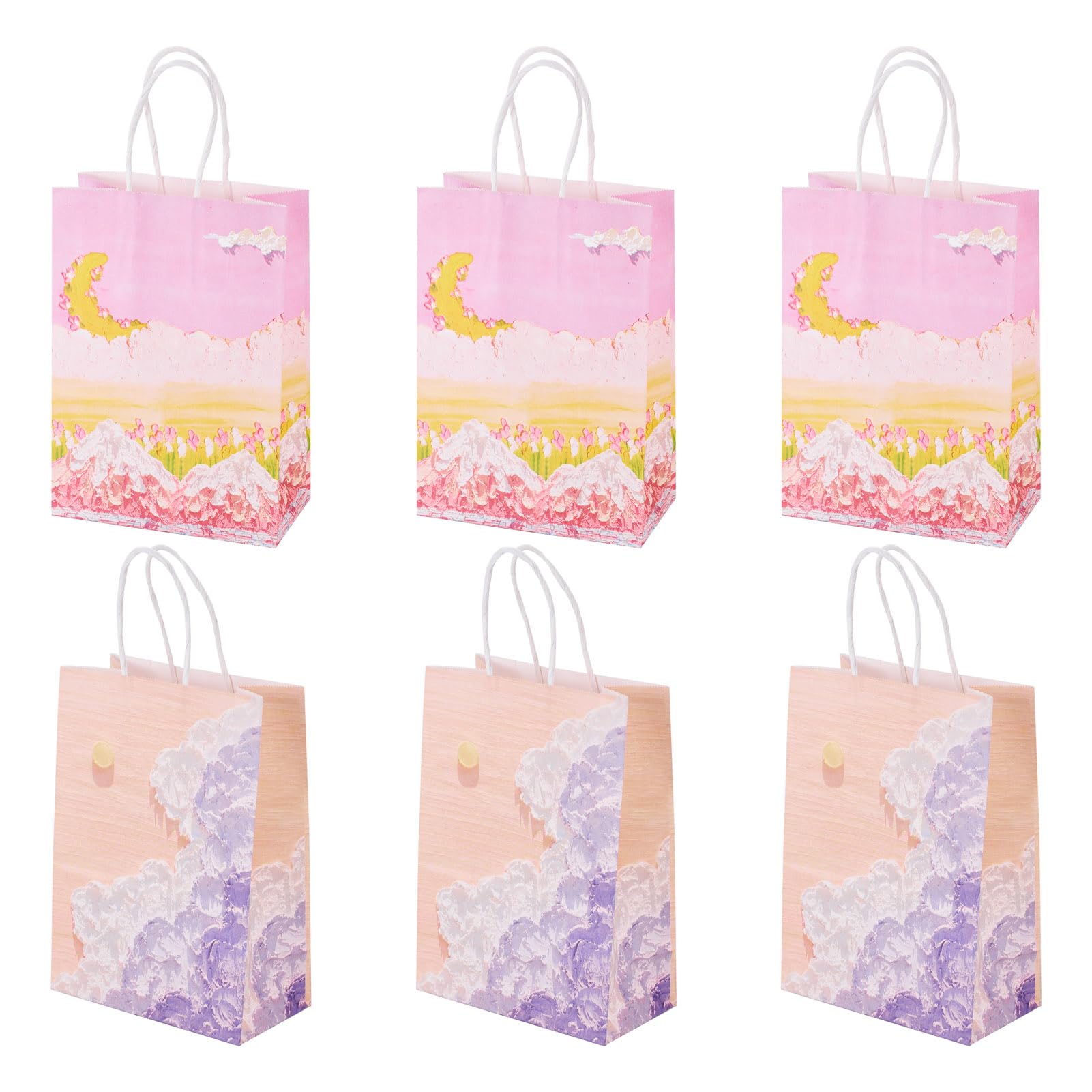 Crafans 10Pcs Flower & Wave Printed Paper Bags Rectangle Present Bag Floral Patterns Shopping Bags Ocean Wave Paper Carry Storage Tote Bag for Birthday Wedding Party Favors