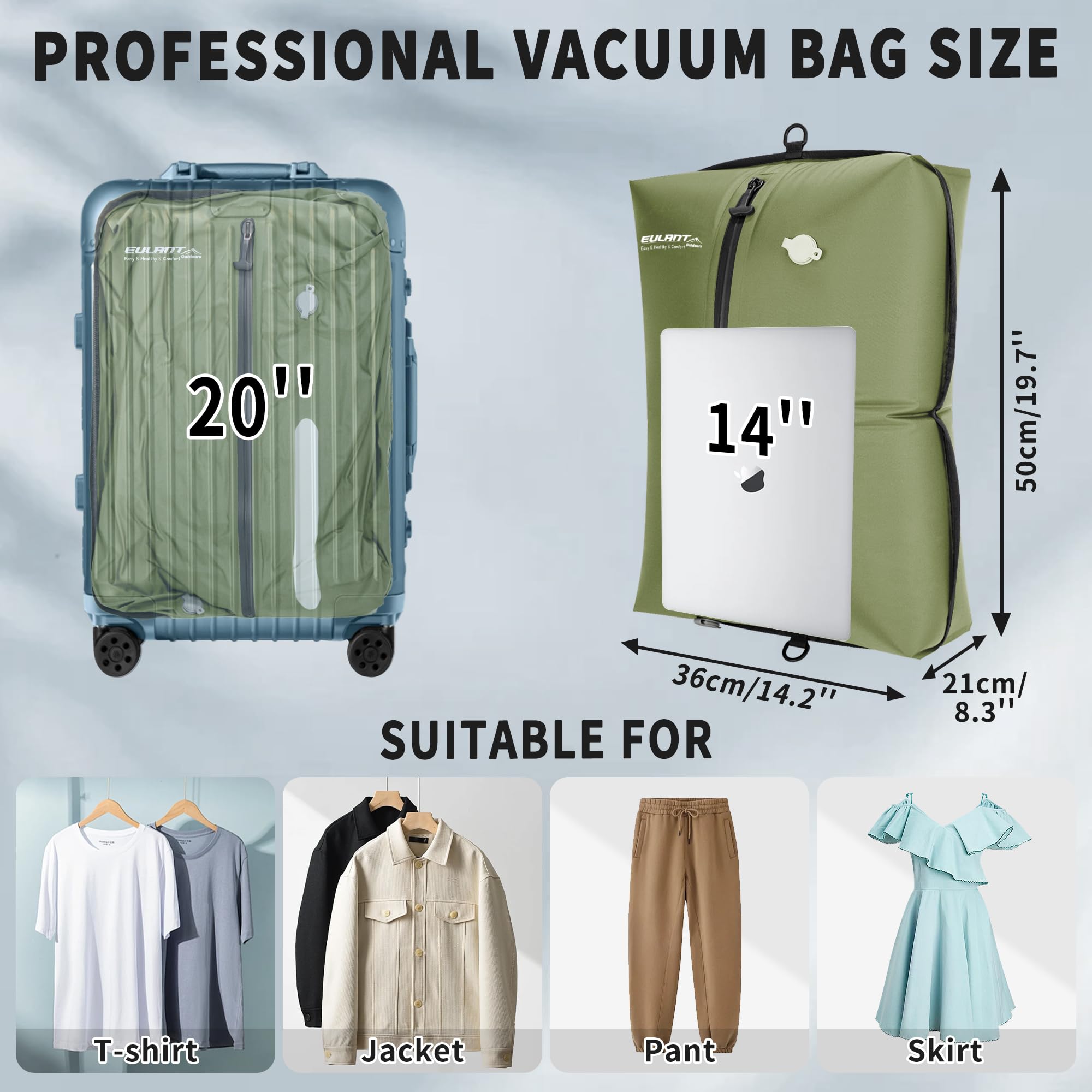 EULANT Vacuum Storage Bags for Travel Reusable Vacuum Zipper Sealer Bag for Clothes Compression Packing Cubes for Suitcases/Luggage/Backpack,With IPX8 Airtight Zipper & Waterproof & Space Saver - Image 2