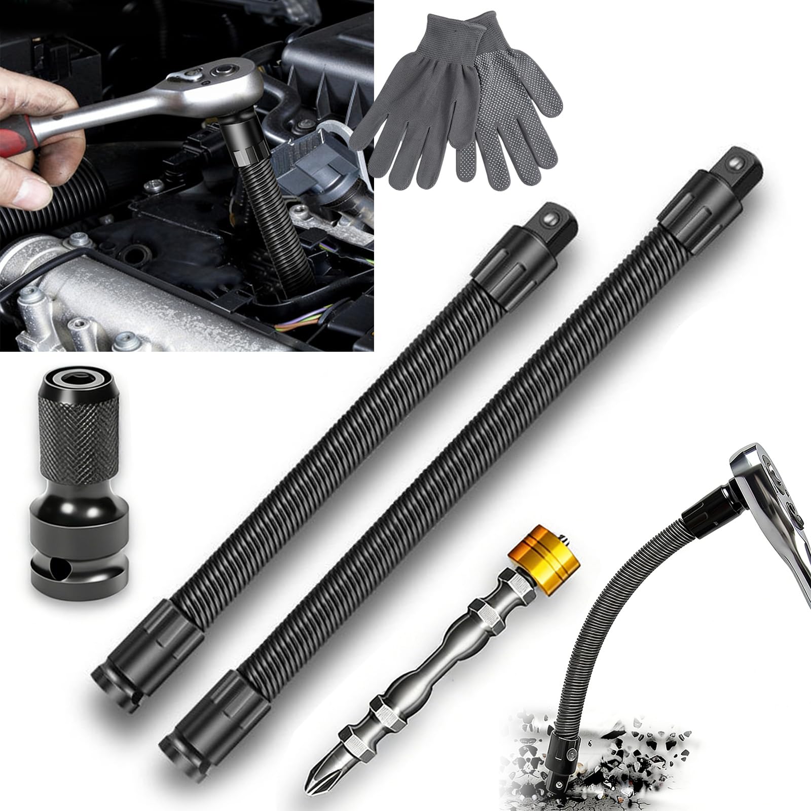 Barre d'extension flexible 1/2 pour clé à cliquet et réparation auto