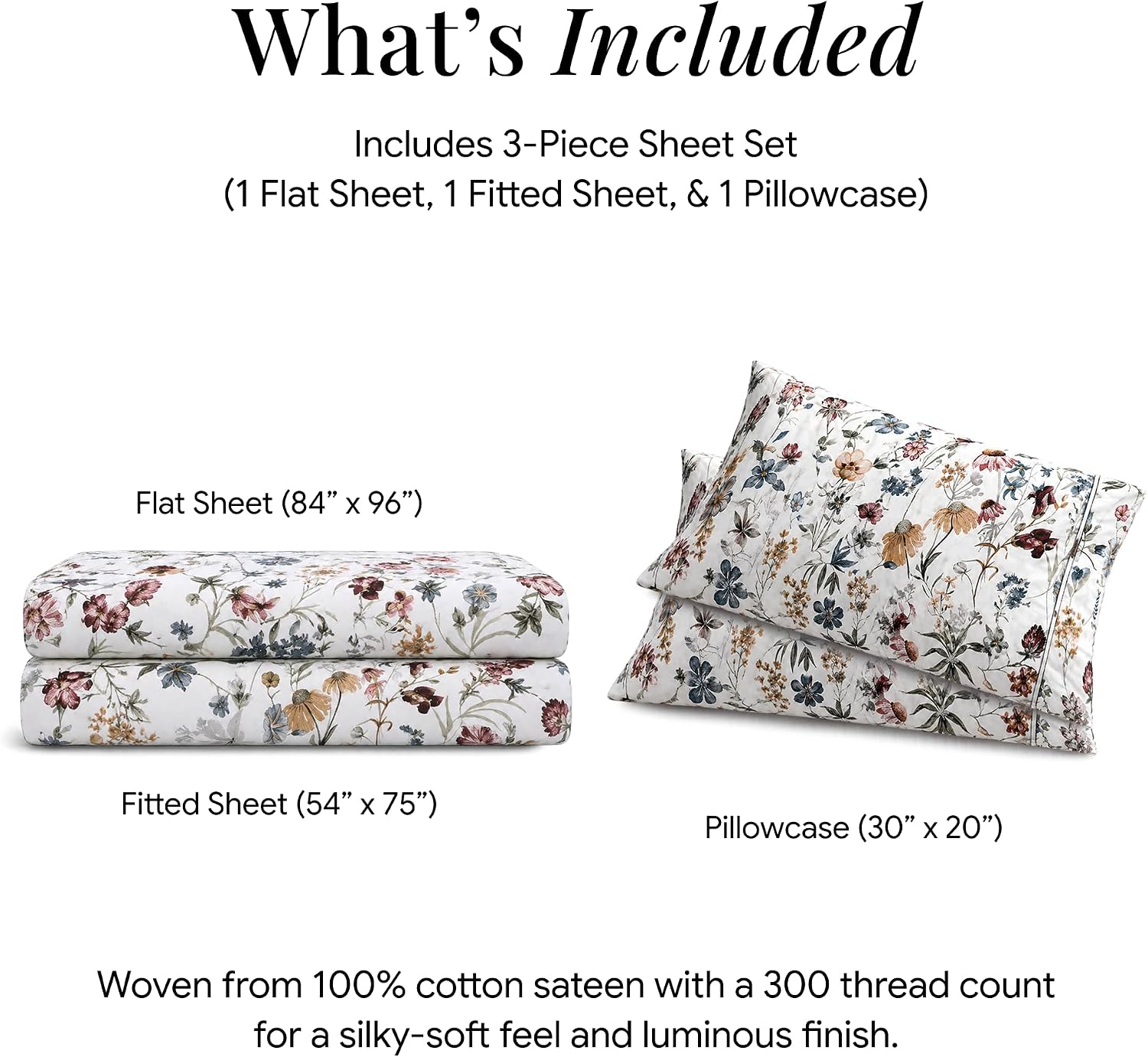 Tribeca Living Deep Pocket Full Size Sheet Set - 300 Thread Count Cotton Sateen Sheets with 22-Inch Extra Deep Pockets, Oeko-Tex Certified, 4 Bedding Set in Amalfi Deep Red/Multi Print