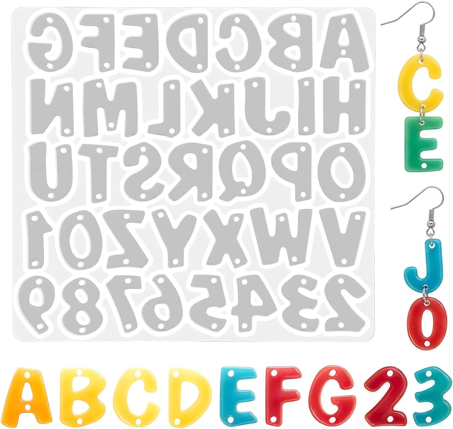 Resin Earring Molds Reusable Silicone Alphabet Mold Resin(A-Z, 0-9)