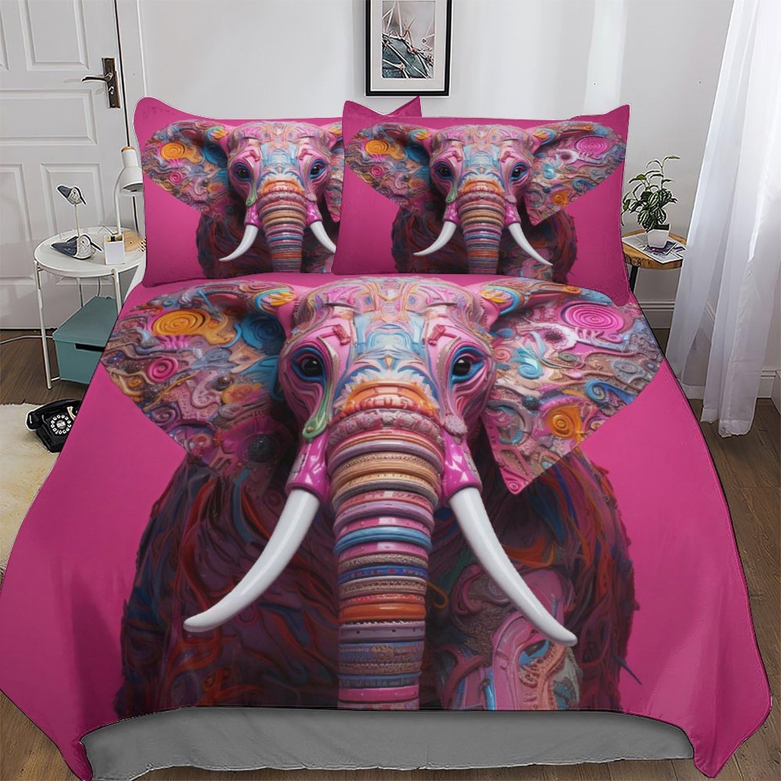 Housse de couette éléphant literie 3 pièces avec taie d'oreiller douce adultes enfants 220x240