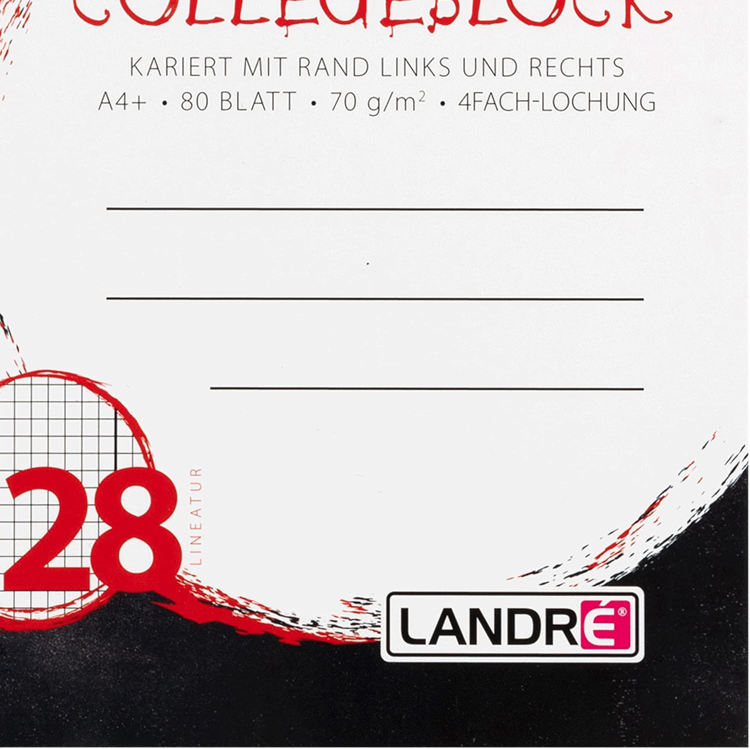 Landré College Notepad A4 Squared with Double Margin 80 Sheets Black Perforated Pack of 10