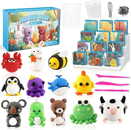 Arcilla de modelado de secado al aire de Navidad para niños, kit de arcilla polimérica súper ligero y suave, juego de manualidades de animales de