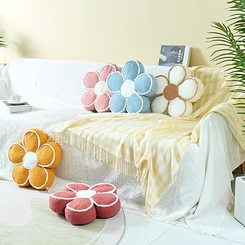 Miniatura 5 de Almohada de flores, cojín de piso de flores, bonito cojín de asiento, cojín estético para el suelo, almohada decorativa para cama, sofá (amarillo,