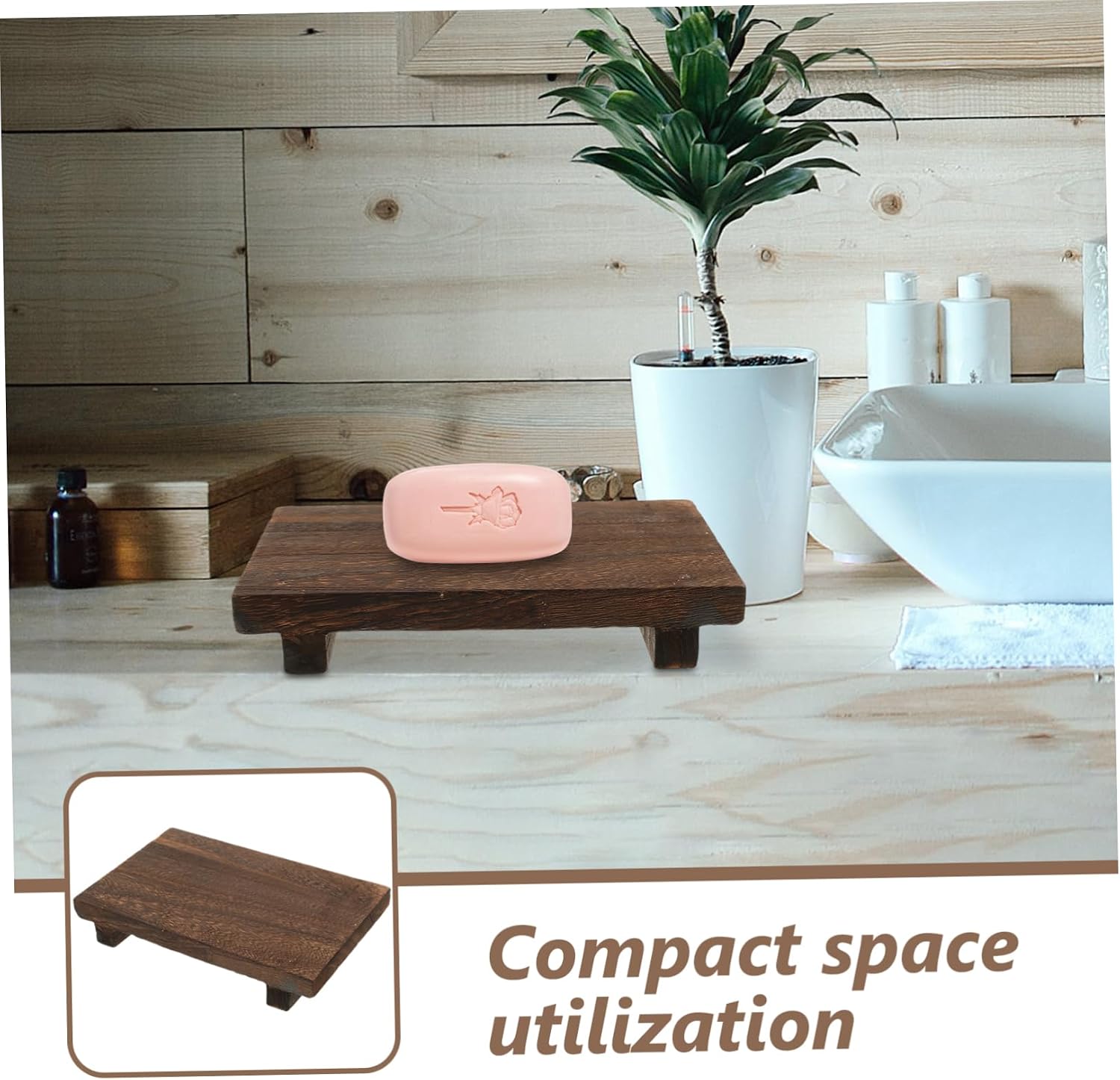 Alipis Wooden Stool Tray Soap Holders Display Shelf Wood Display Stand en Tray Shelves Lotion Bottles Pallets Indoor Plant Stand Flowerpot Bathroom Shelf