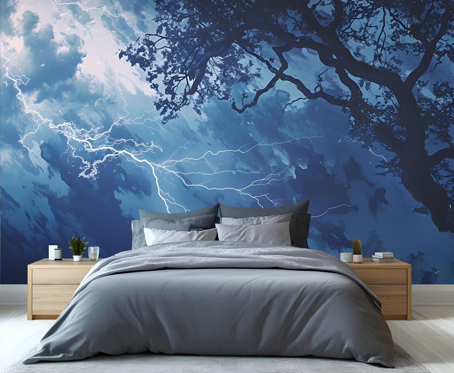 Thunder and Lightning Wallpaper Mural Natural Force Wallpaper Large Thunder Theme Wall Mural for Bedroom TV Background Decor