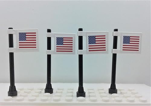 Miniatura 2 de Juego de 4 banderas americanas personalizadas con poste de ladrillos de construcción, 4 piezas en azulejos de 2 x 2 pulgadas, creativas compatibles