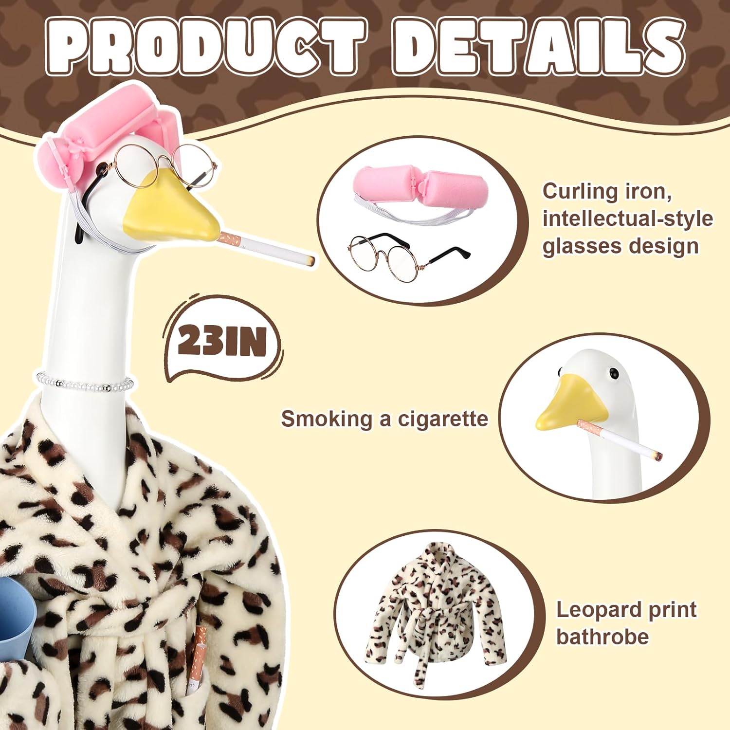 Porch Goose Statue Outfits Set Porch Goose Clothes with Wide Hat Costumes for 23" Plastic Statue Patio Yard Garden Lawn Outdoor Decoration (Light,Bathrobe)