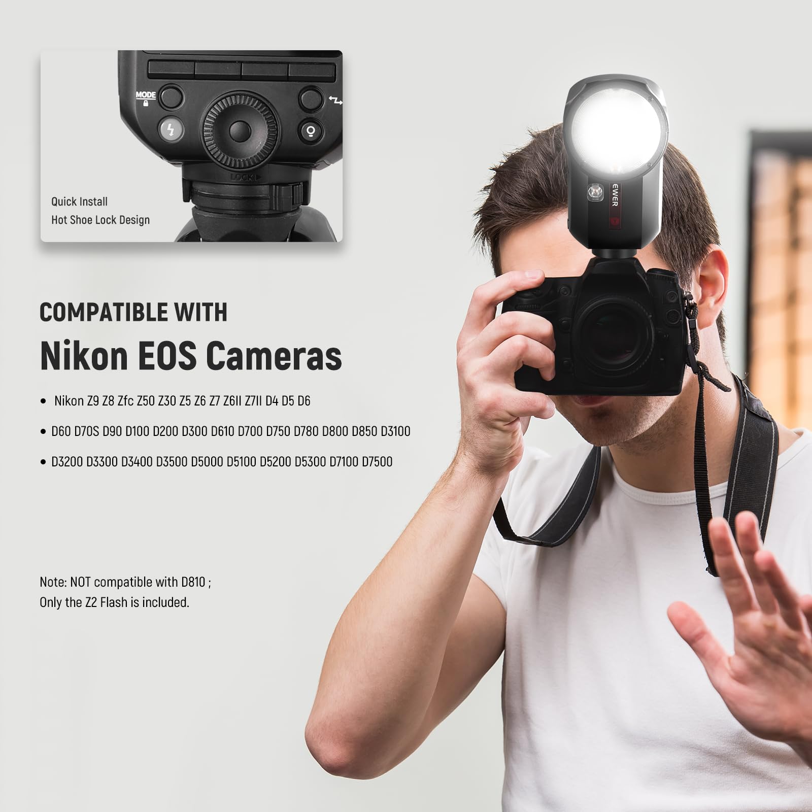 NEEWER Z2-N 2,4G TTL Flash Rundkopf Blitzlicht Speedlite Kompatibel mit Nikon, 76Ws 1/8000s HSS Blitz mit Upgraded UI, 2 Modellierlampen TTL/M Schnell TCM Schalter, 7,2V/3000mAh Akku 600 Voller Blitz