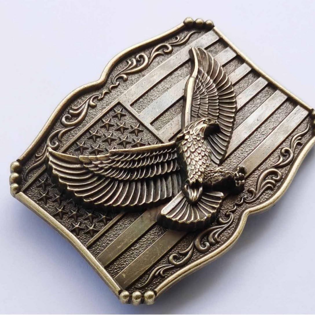 US Flag Eagle Belt Buckle for Men - Bronze Zinc Alloy - One Size - 1.5 Inch Width - Polished Finish - Men's Patriotic Eagle Hawk Western Cowboy Belt Buckle Jewelry - Image 4