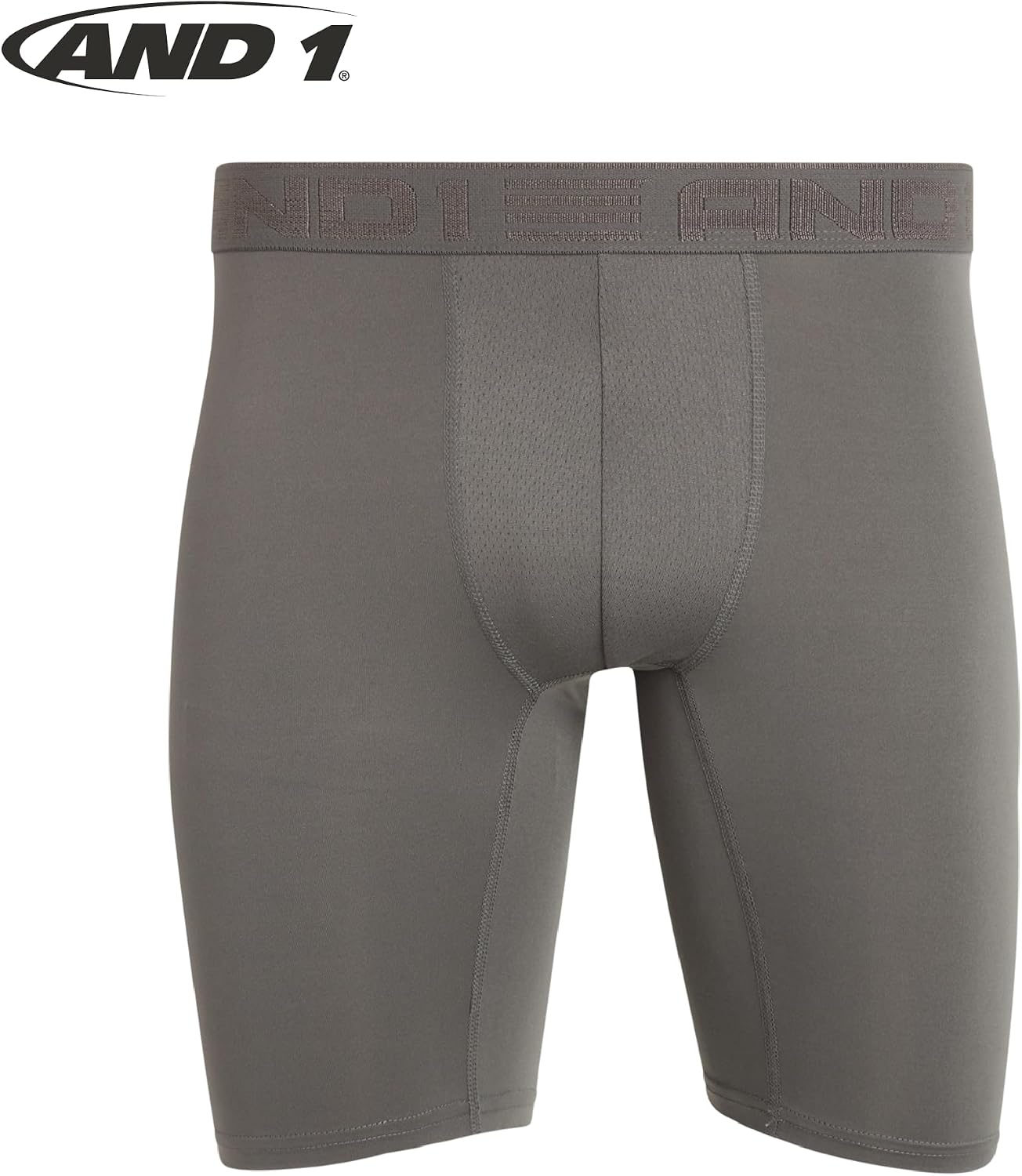 AND1 Mens Athletic Performance Long Leg Boxer Briefs with No Fly, 9" Inseam
