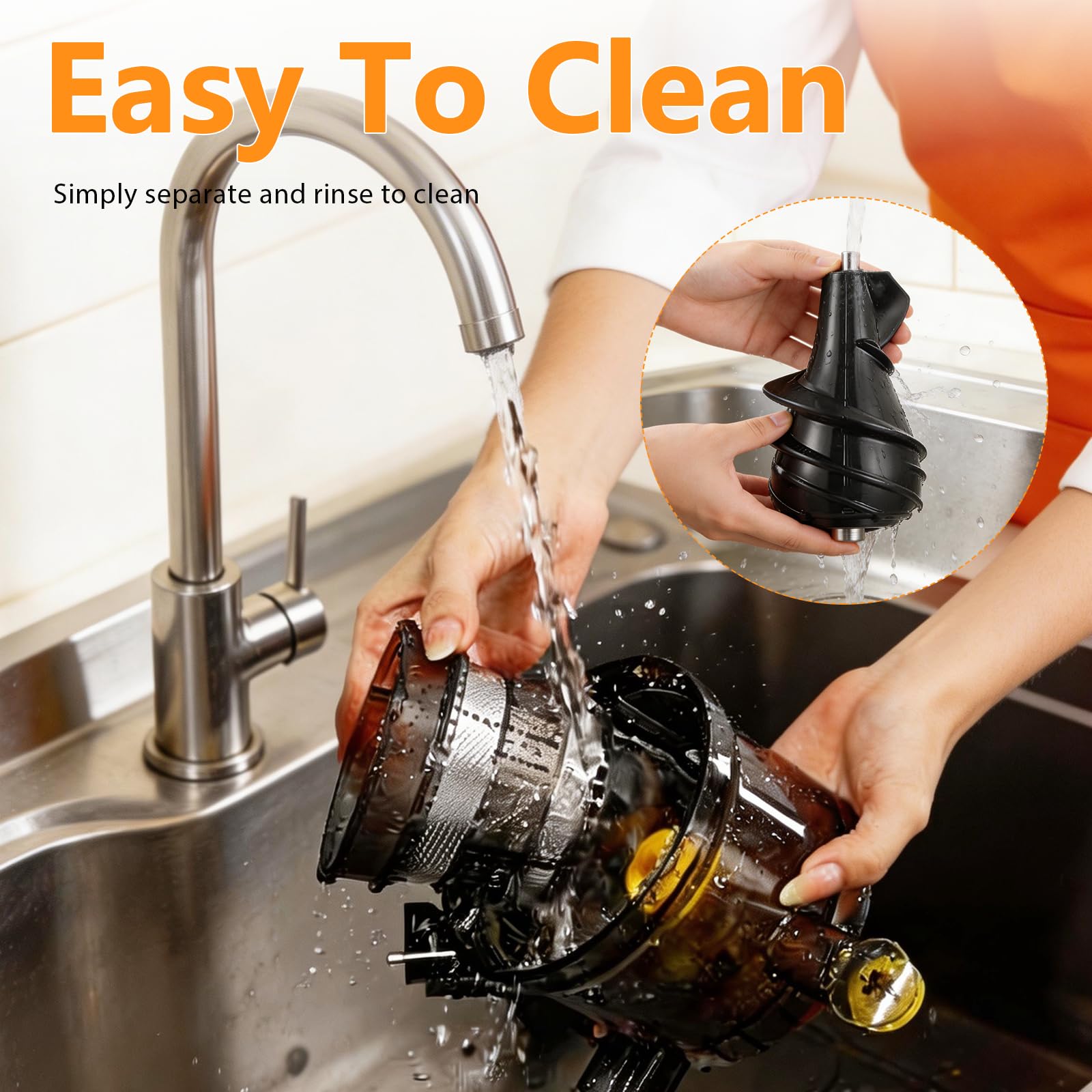 Extracteur de Jus 500W, Slow Juicer Grande Ouverture 170mm, Sans BPA, 99% de Rendement, 2 Récipients