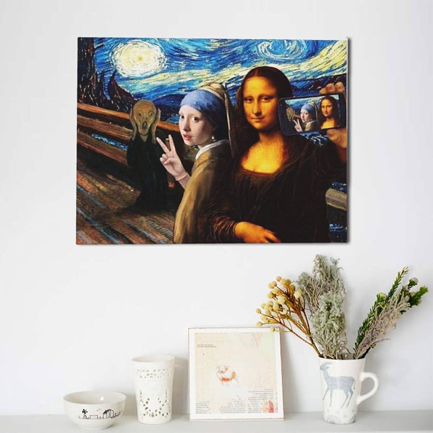 Amazon.co.jp: 絵画 モナリザ 写真を撮る おもしろ 装飾画 壁掛け油彩