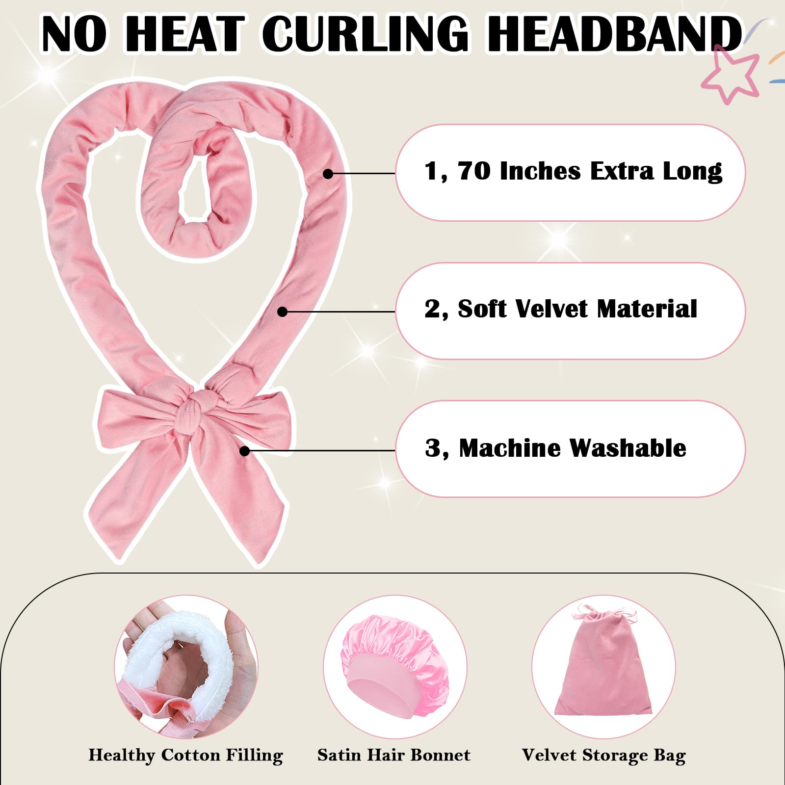 ZILAMPU Rizador de cabello sin calor, rizadores de cabello sin calor para dormir durante la noche, diadema de 70 pulgadas de largo, suave, sin calor, para mujeres y niñas, juego de 9 rizos sin calor,