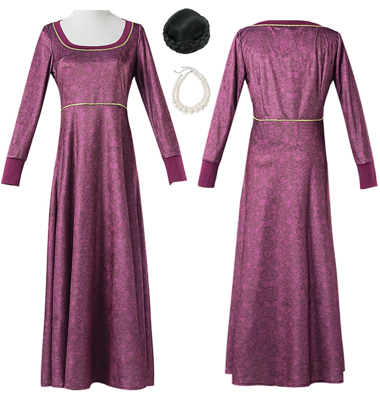 Lumiauio Womens Ugly Step Sister Cosplay Costume Evil Step Sister Elvira Dress Purple Maid Suit Halloween Stage Outfits (Purple with Wig, Large)