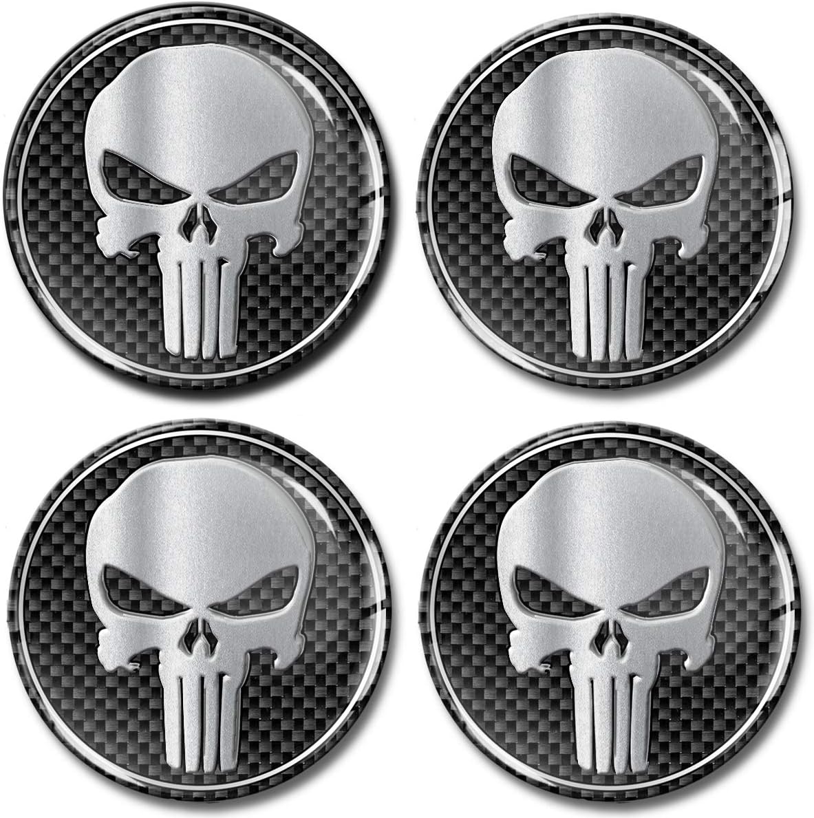 SkinoEu 4 x 65mm DOMED 3D WHEEL RIMS CENTER STICKERS FOR CENTRE HUB TRIM CAPS SKULL SILVER AUTO MOTO CAR LOGO BADGE A 265