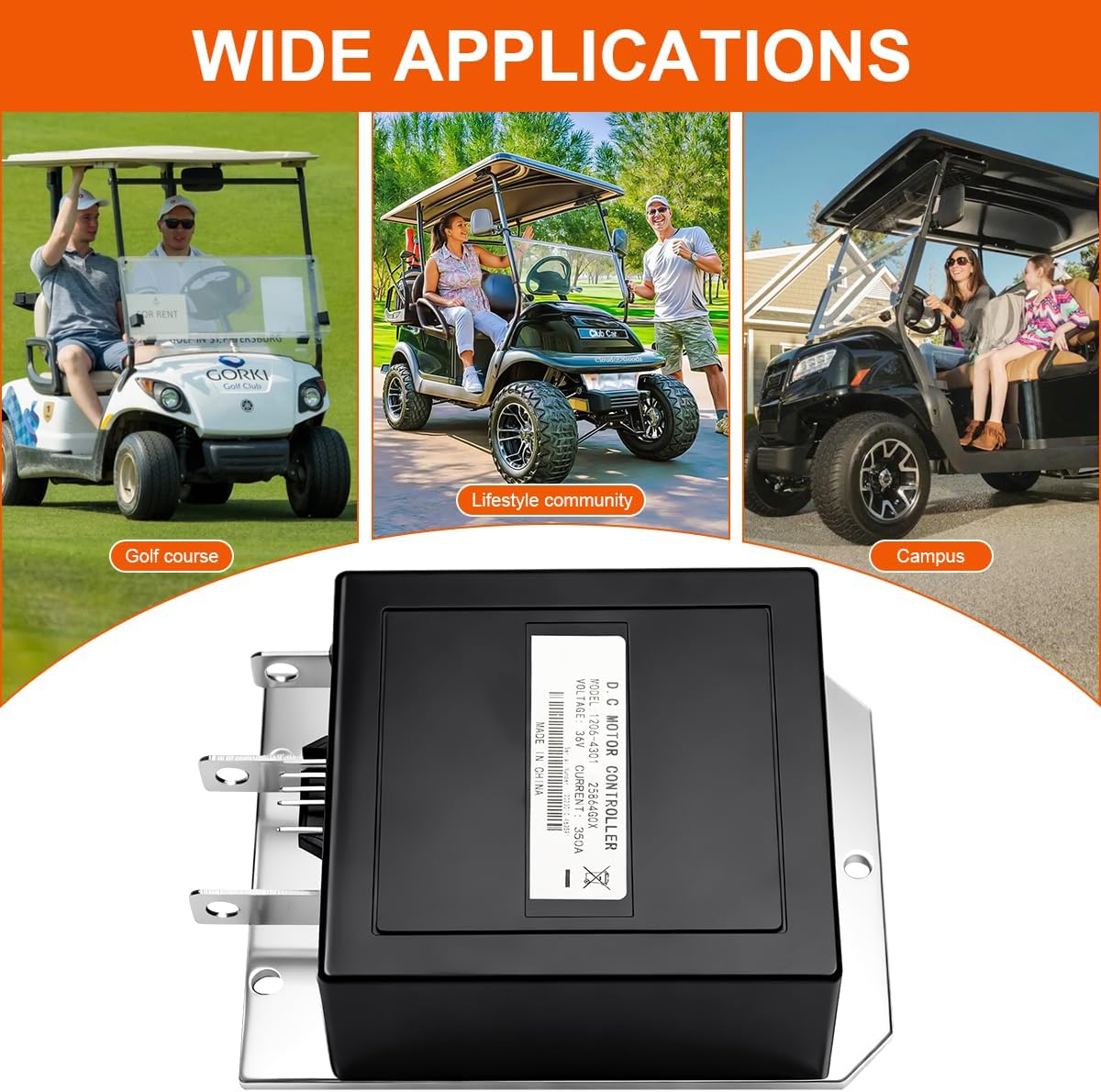 1206-4301 Speed Controller 36V 350A 5Pin Compatible with Curtis EZGO TXT and MED Golf Cart with ITS Throttle Input 1994-2019 DC Motor Control System 25864G05 25864G09 25864g03